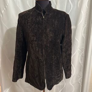 Dressbarn Brown Crushed Velvet Zip Up Jacket, Size Medium.